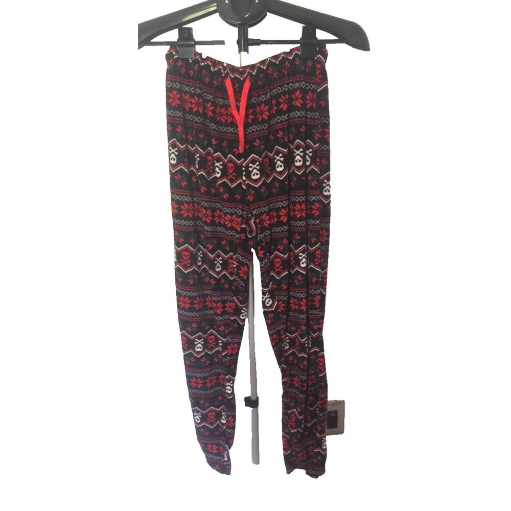 Christmas Red Skull Holly Pajama Pants Size Small S Elastic Waist
